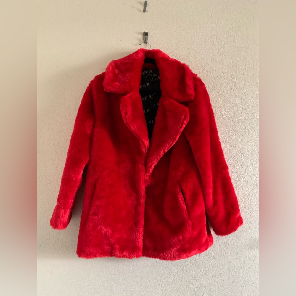 Dolls Kill Red Faux Fur Coat